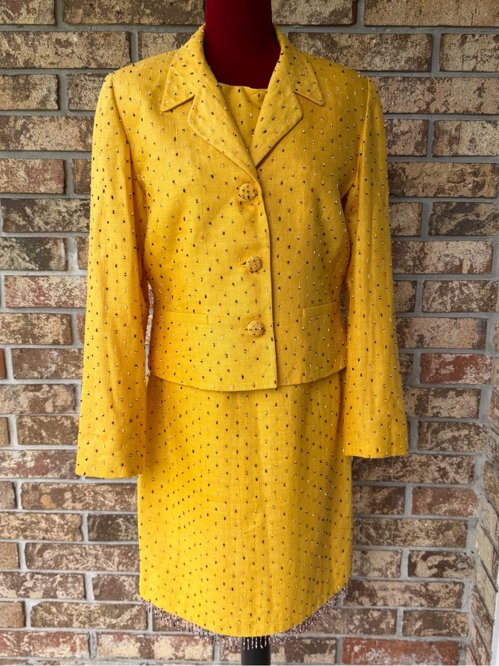 Simon Chang 100% Silk Skirt Suit Size 10 Jacket Size 6 Dress Beaded
